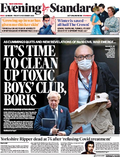 London Evening Standard Newspaper Front Page for 14 November 2020