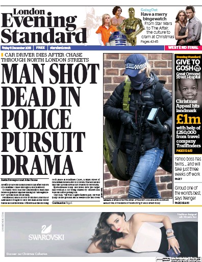London Evening Standard (UK) Newspaper Front Page for 14 December 2015