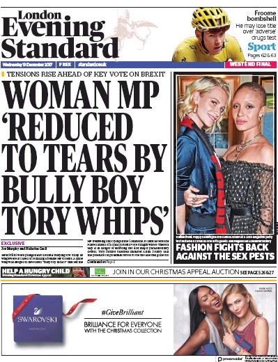 London Evening Standard Newspaper Front Page for 14 December 2017