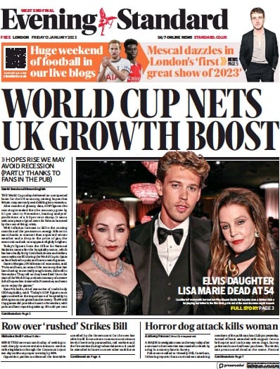 London Evening Standard (UK) Newspaper Front Page for 14 January 2023