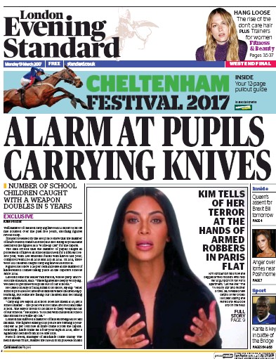London Evening Standard Newspaper Front Page for 14 March 2017