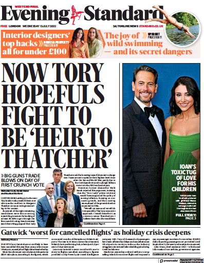 London Evening Standard Newspaper Front Page for 14 July 2022