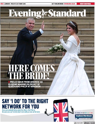 London Evening Standard Newspaper Front Page for 15 October 2018