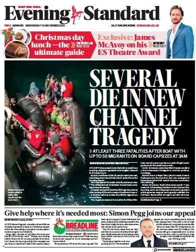 London Evening Standard Newspaper Front Page for 15 December 2022