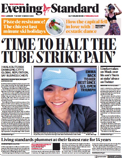 London Evening Standard (UK) Newspaper Front Page for 15 March 2023
