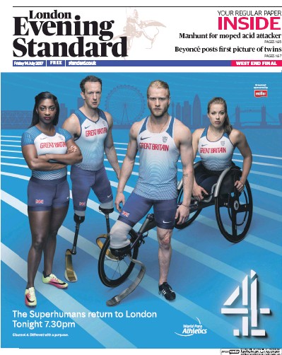 London Evening Standard Newspaper Front Page for 15 July 2017
