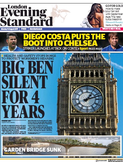 London Evening Standard Newspaper Front Page for 15 August 2017