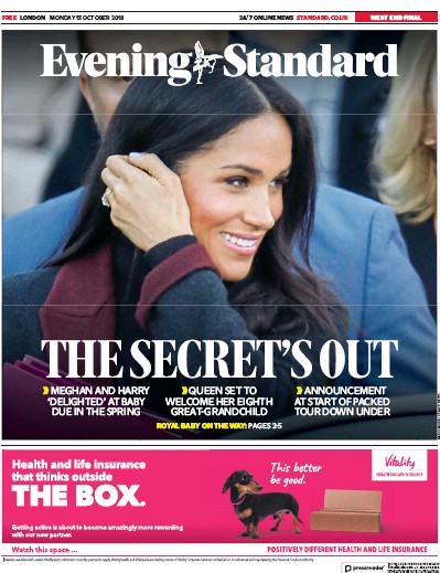 London Evening Standard Newspaper Front Page for 16 October 2018
