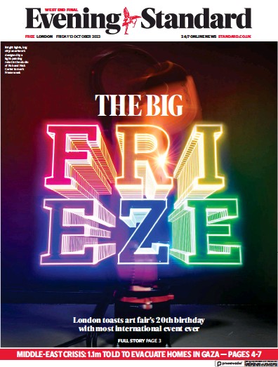 London Evening Standard (UK) Newspaper Front Page for 16 October 2023