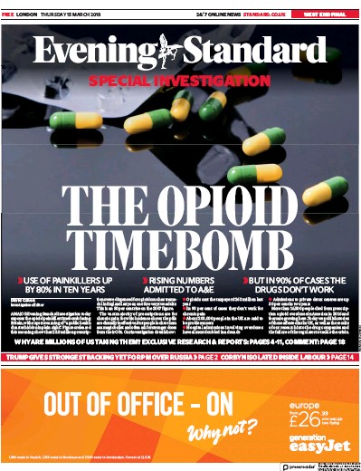 London Evening Standard Newspaper Front Page for 16 March 2018