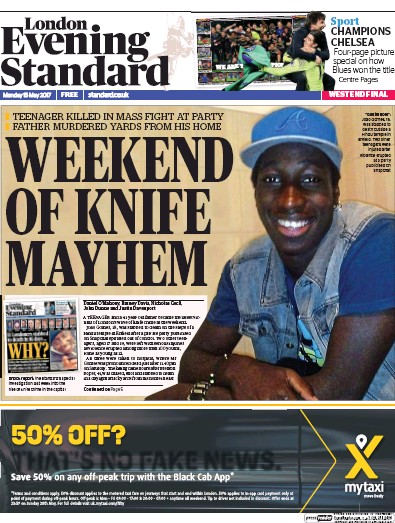 London Evening Standard Newspaper Front Page for 16 May 2017