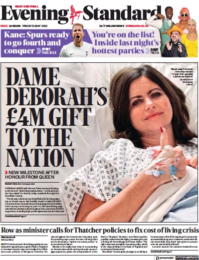 London Evening Standard (UK) Newspaper Front Page for 16 May 2022