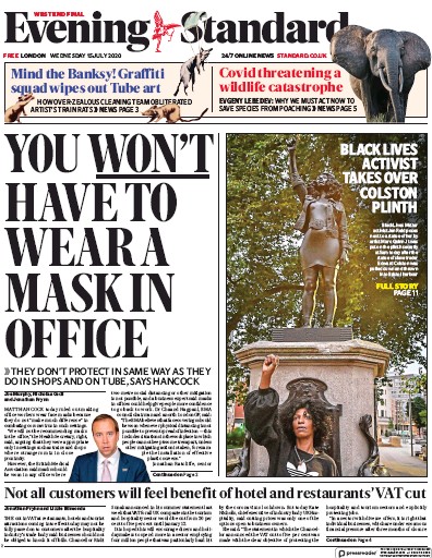 London Evening Standard (UK) Newspaper Front Page for 16 July 2020