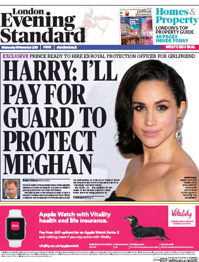 London Evening Standard Newspaper Front Page for 17 November 2016