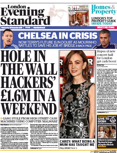 London Evening Standard (UK) Newspaper Front Page for 17 December 2015