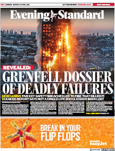 London Evening Standard Newspaper Front Page for 17 April 2018