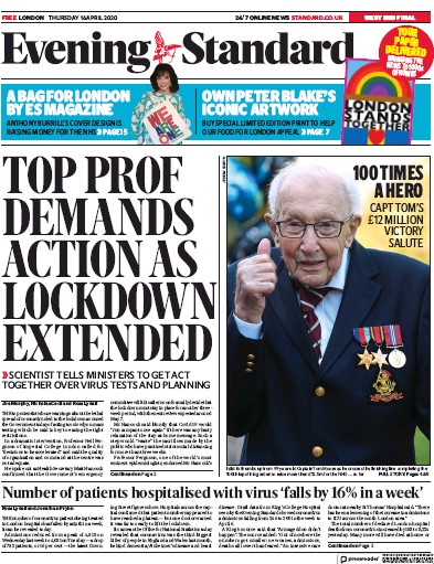 London Evening Standard Newspaper Front Page for 17 April 2020