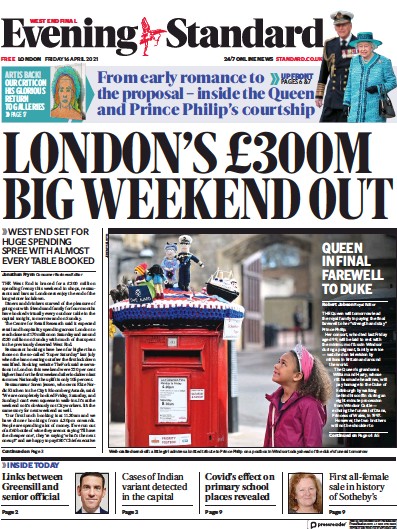 London Evening Standard (UK) Newspaper Front Page for 17 April 2021