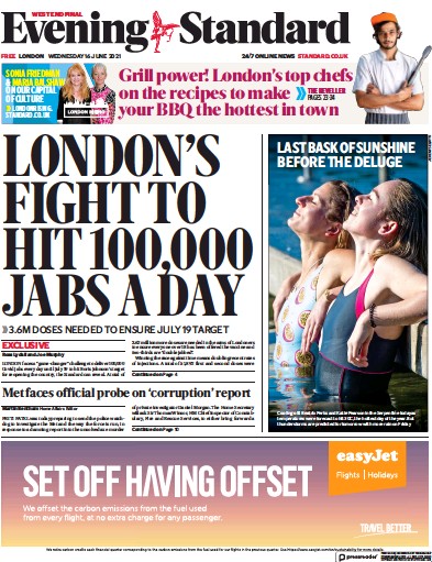 London Evening Standard (UK) Newspaper Front Page for 17 June 2021