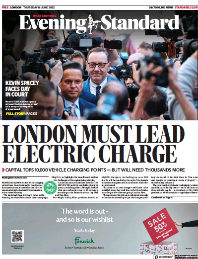 London Evening Standard (UK) Newspaper Front Page for 17 June 2022