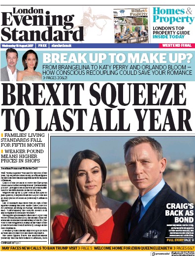 London Evening Standard Newspaper Front Page for 17 August 2017