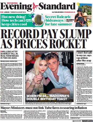 London Evening Standard (UK) Newspaper Front Page for 17 August 2022