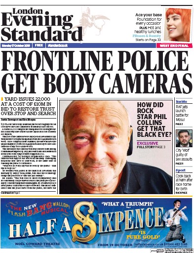 London Evening Standard Newspaper Front Page for 18 October 2016