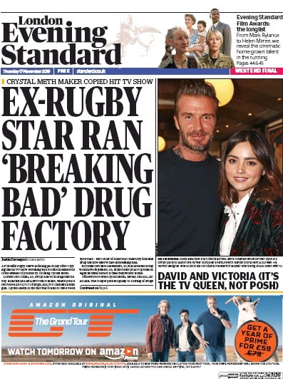 London Evening Standard (UK) Newspaper Front Page for 18 November 2016