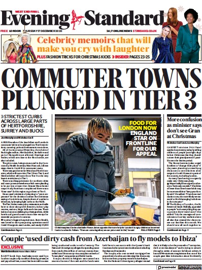 London Evening Standard Newspaper Front Page for 18 December 2020