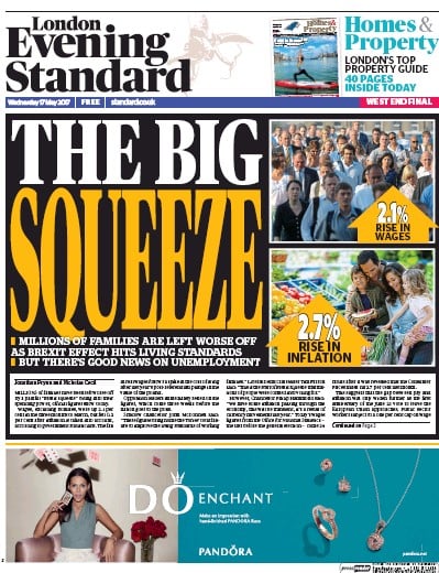 London Evening Standard Newspaper Front Page for 18 May 2017