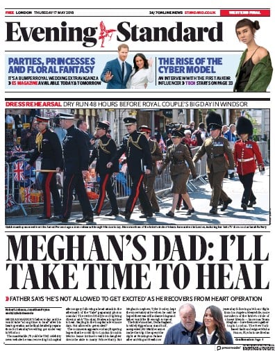 London Evening Standard Newspaper Front Page for 18 May 2018