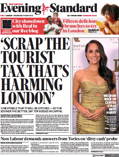 London Evening Standard (UK) Newspaper Front Page for 18 May 2023