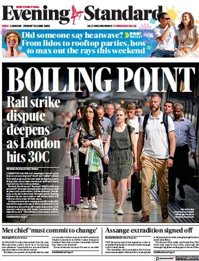 London Evening Standard (UK) Newspaper Front Page for 18 June 2022