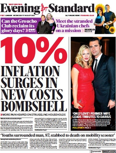 London Evening Standard (UK) Newspaper Front Page for 18 August 2022