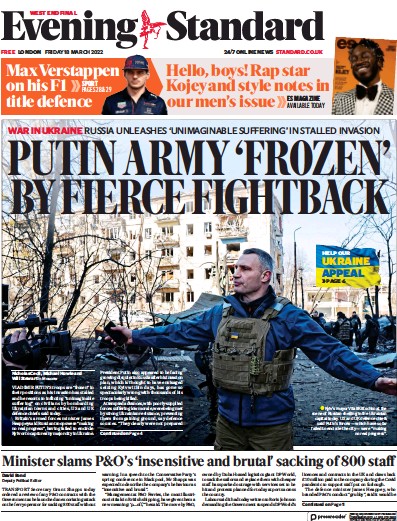 London Evening Standard (UK) Newspaper Front Page for 19 March 2022