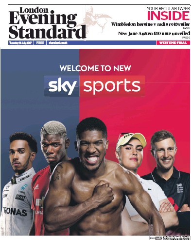 London Evening Standard Newspaper Front Page for 19 July 2017
