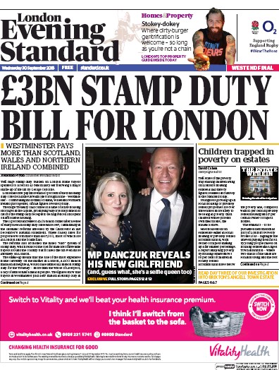 London Evening Standard Newspaper Front Page for 1 October 2015