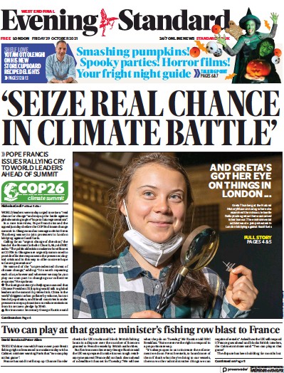London Evening Standard (UK) Newspaper Front Page for 1 November 2021
