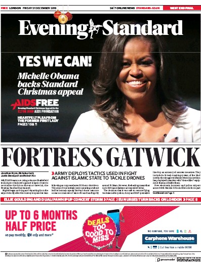 London Evening Standard Newspaper Front Page for 1 January 2019