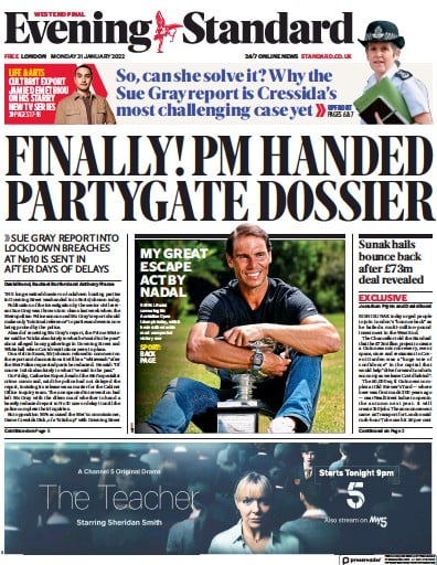 London Evening Standard (UK) Newspaper Front Page for 1 February 2022