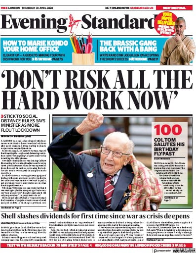 London Evening Standard Newspaper Front Page for 1 May 2020