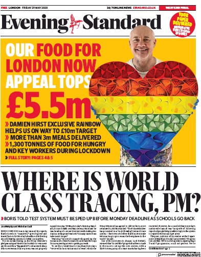 London Evening Standard Newspaper Front Page for 1 June 2020
