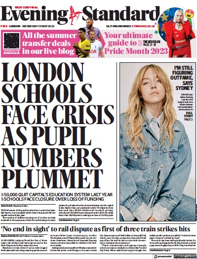 London Evening Standard (UK) Newspaper Front Page for 1 June 2023