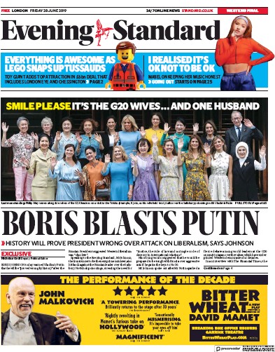 London Evening Standard Newspaper Front Page for 1 July 2019