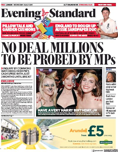 London Evening Standard (UK) Newspaper Front Page for 1 August 2019
