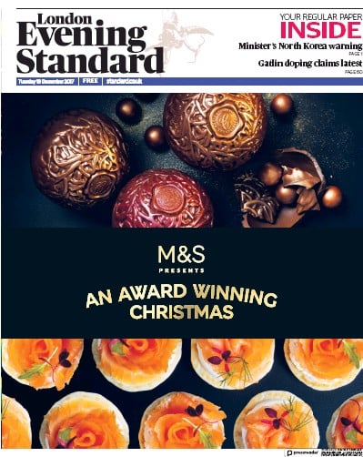 London Evening Standard Newspaper Front Page for 20 December 2017