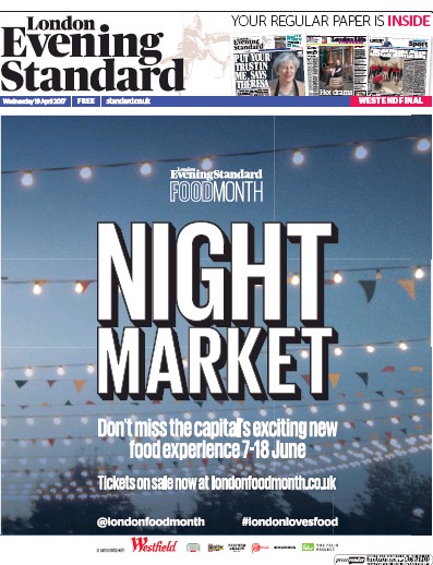 London Evening Standard Newspaper Front Page for 20 April 2017