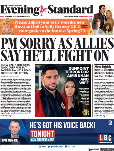 London Evening Standard Newspaper Front Page for 20 April 2022