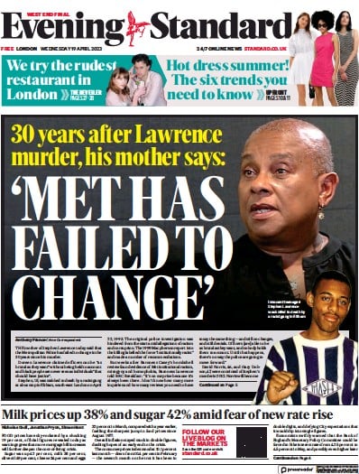 London Evening Standard (UK) Newspaper Front Page for 20 April 2023