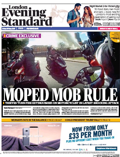 London Evening Standard Newspaper Front Page for 20 May 2017